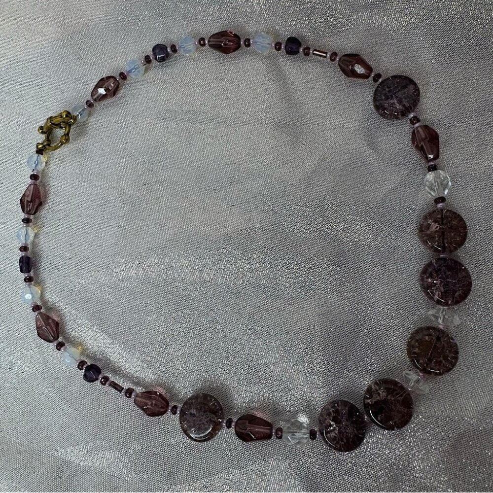 Amethyst necklace beaded opal look beads stunning purple pink silver gold toggle